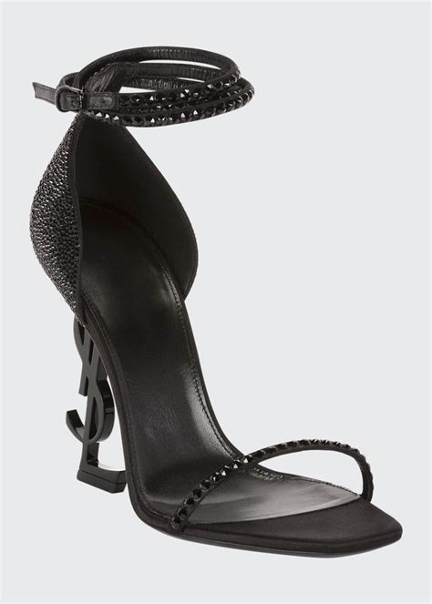 saint laurentopyum ysl logo-heel sandals with black hardware 1 295.00|Saint Laurent YSL sandals.